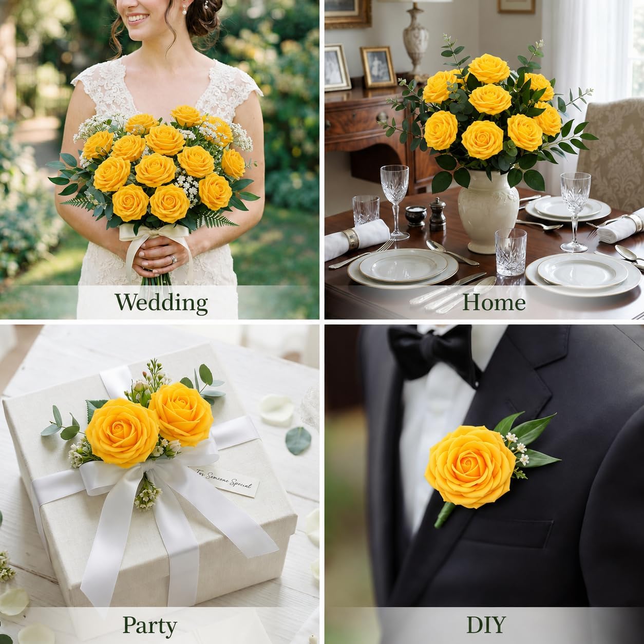 30PCS Yellow Artificial Roses with Stems, Real Touch Foam Flowers | 3" Rose Heads, 7" Bendable Stems, Perfect for DIY Wedding Bouquets, Centerpieces, Bridal Showers, Party, Fall Decorations
