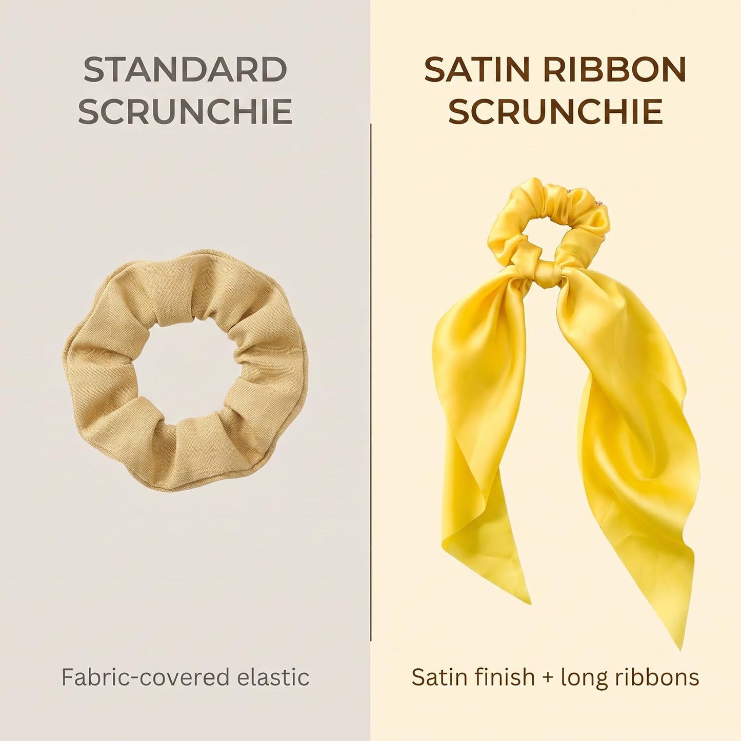 Yellow Women Girl Bow Satin Ribbon Ponytail Scarf Hair Tie Rope Scrunchies Elastic Band Hair Scrunchies Bands Elastics and Ties Beauty and Personal Care Hair Care, Hair Accessories