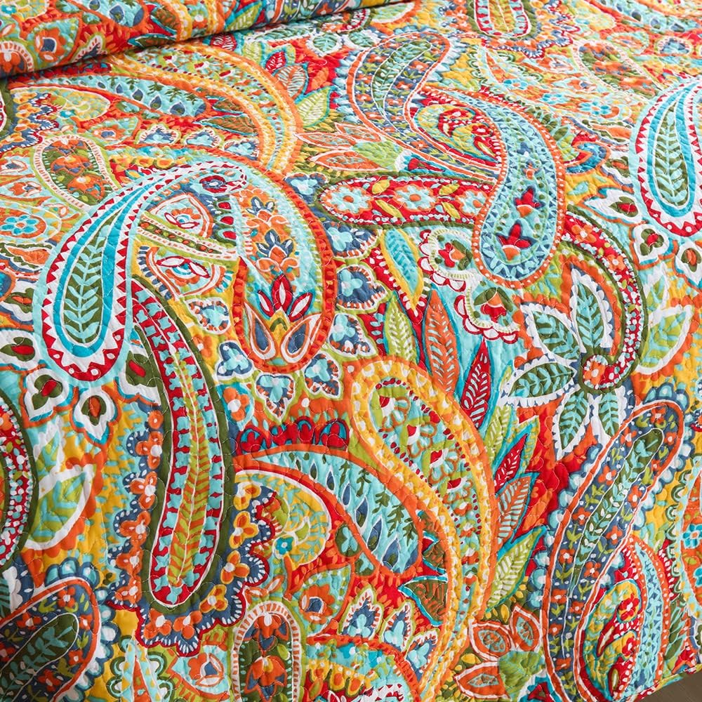Cotton Bedspread Quilt Sets, 3 Pieces Reversible Comforter Coverlet Sets, Yellow Gorgeous Paisley,Queen Size