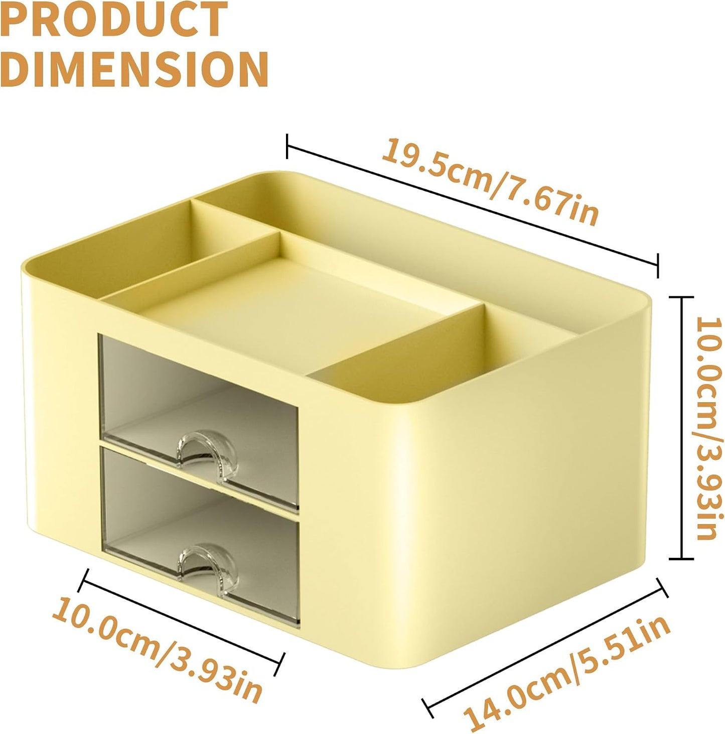 Pen Organizer with 2 Drawer, Multi-Functional Pencil Holder for Desk, Desk Organizers and Accessories with 5 Compartments + Drawer for Office Art Supplies (Yellow)