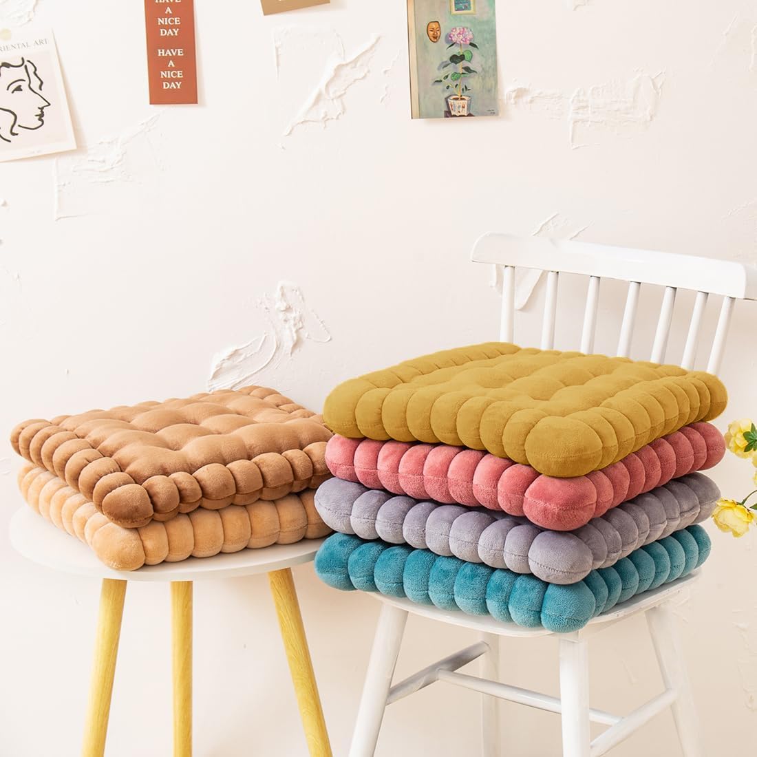 vctops Velvet Chair Pad Seat Cushion Solid Color Square Seat Pad Indoor Floor Cushion Super Soft Warm Chair Cushion Pad for Home Kitchen Dining Room Office (Yellow,16"x16")