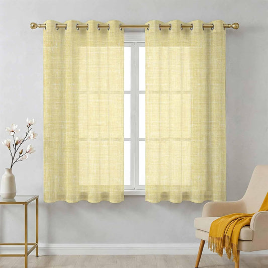 Lemon Yellow Sheer Curtains 39 Inch Length 2 Panels Set Farmhouse Vintage Yellow Solid Color Modern Curtain Drapes for Kitchen,Bedroom,Living Room,Sliding Glass Door,Bathroom Window Panel, 27.5x39