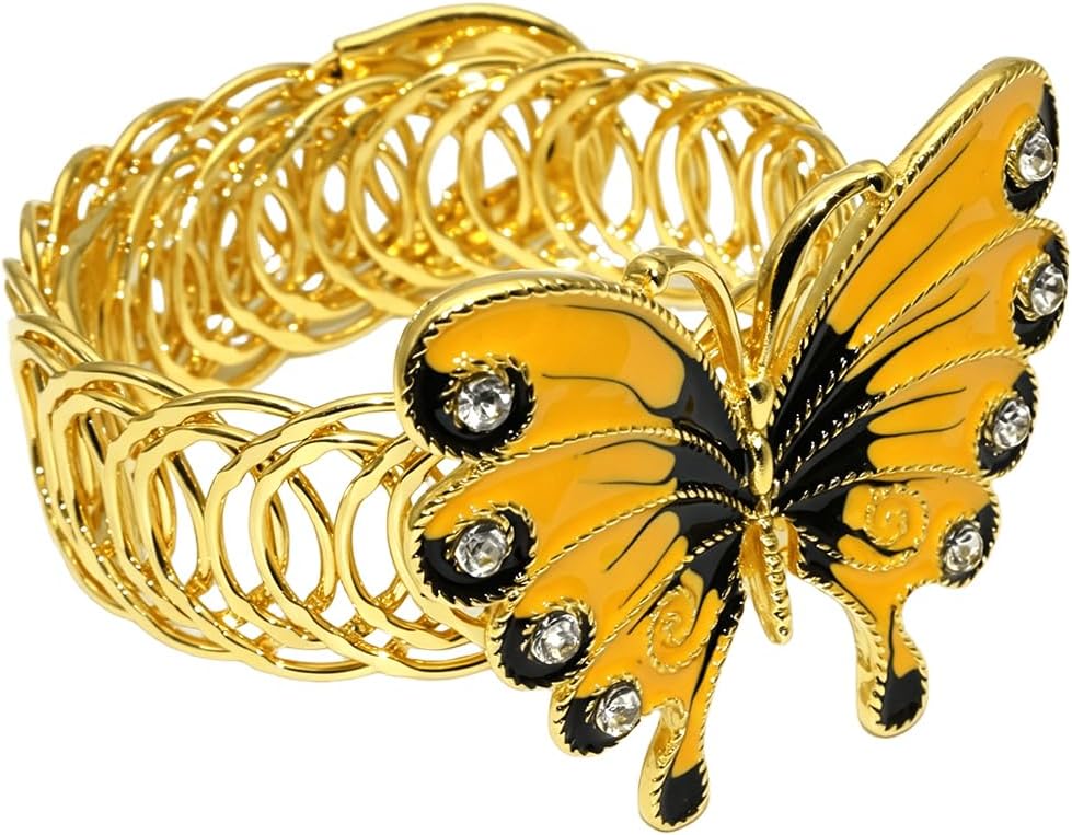 Butterfly Curtain Tiebacks 2 Pack Yellow Enamel & Rhinestone Insect Curtain Holdbacks,No Drill Curtain Ties Auto-Closing,Boho Curtain Tie Backs for Farmhouse Kitchen Living Room Bedroom Decor