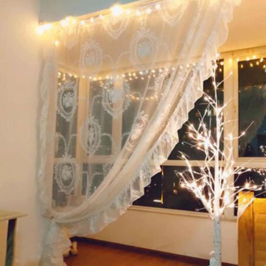 Vintage Ruffled Lace Sheer Curtain,Shabby Chic Floral Curtain with Top Pocket,Embroidered Elegant Bedroom Light Filtering Drapes Window Curtains(1 Panel Set) (Color : Yellow, Size : W150xH160cm(59"