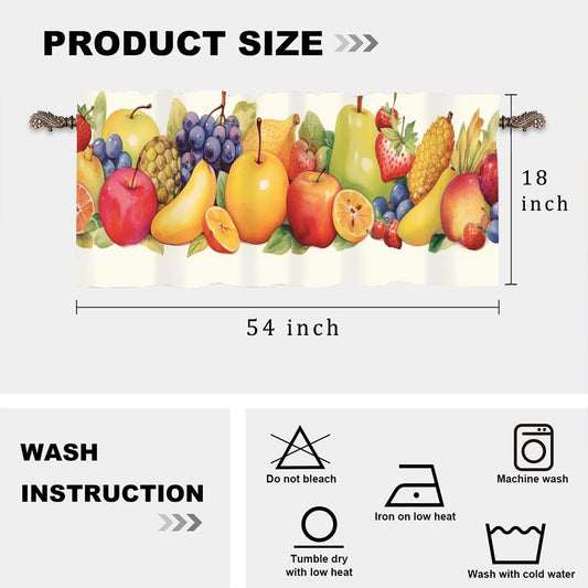 1 Panel Lemon Banana Curtain Valance for Windows, Strawberry Pear Colorful Fruit Rod Pocket Short Window Treatment Decor Drapes for Kitchen, Bathroom, 54" X 18"