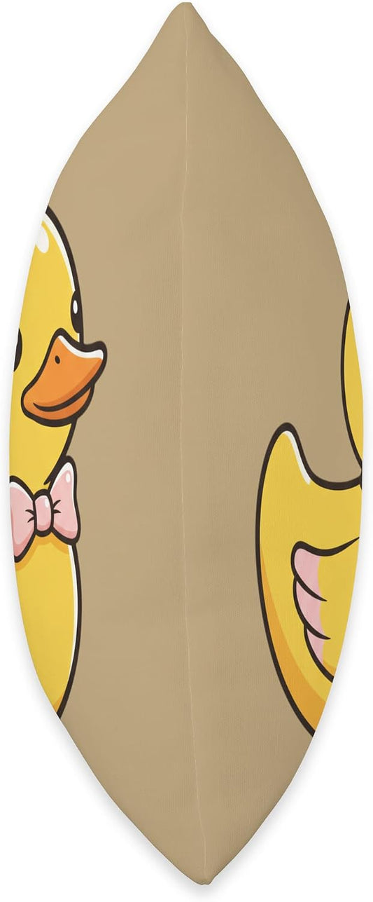 Cute Yellow Duck with Bows Womens Kawaii Farm Animal Cartoon Throw Pillow