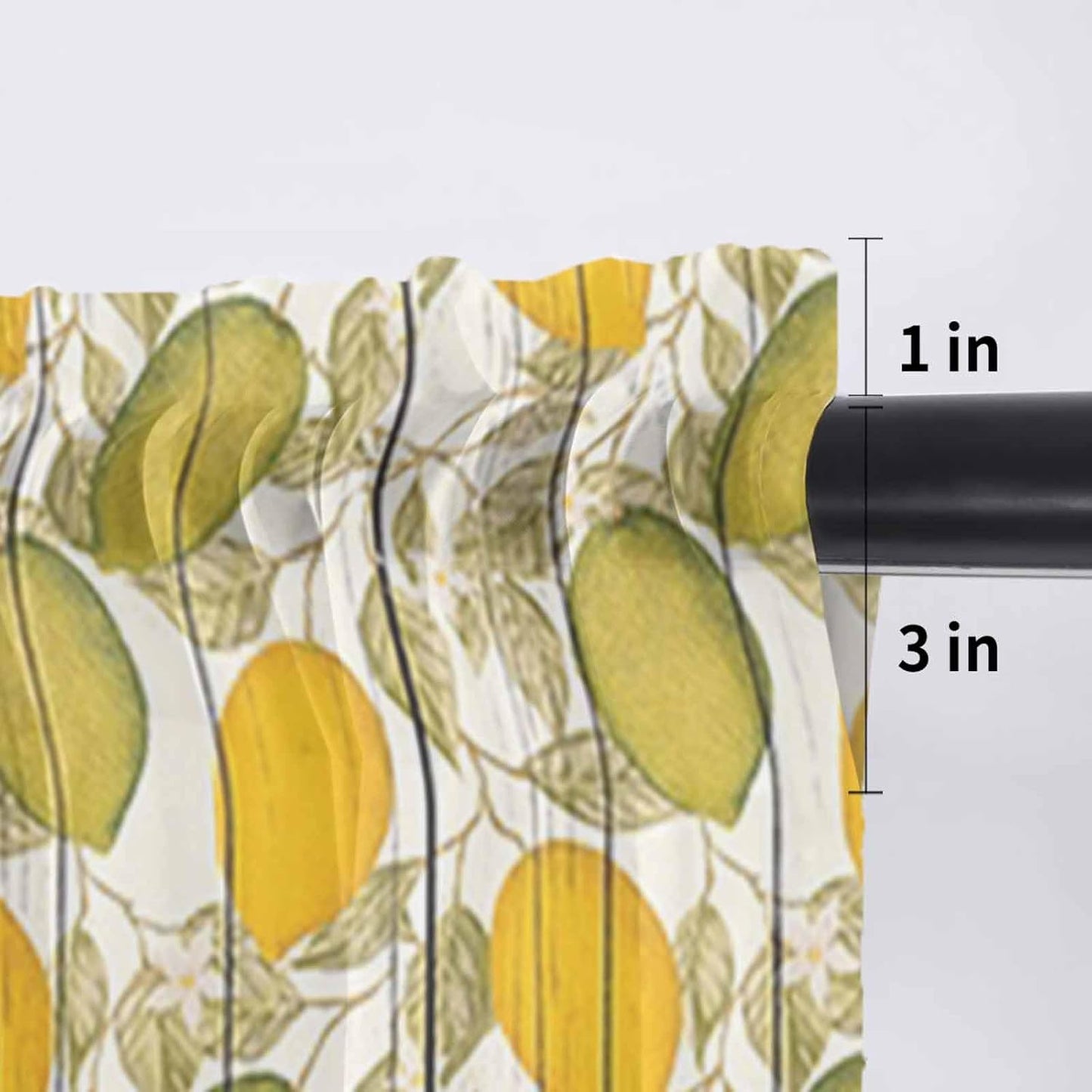 Sheer Window Valance Lemon Leaves Semi Voile Short Curtain Rod Pocket Flower Floral Bouquet Wood Grain Valances Window Treatment for Bedroom Living Room Kitchen 54x18in