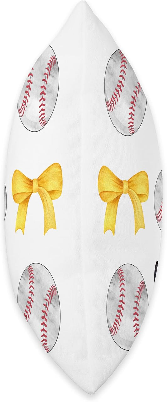 Baseballs Black & Yellow Bows Tee Ball Mom School Pride Gift Throw Pillow