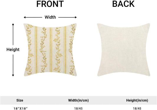 AEIOAE Striped Floral Pillow Covers 18x18 Set of 2,Yellow Botanical Flower Throw Pillows Case Vintage Decorative Rustic Pillow Cases Seasonal Farmhouse Cushion Covers for Couch Sofa Bedroom