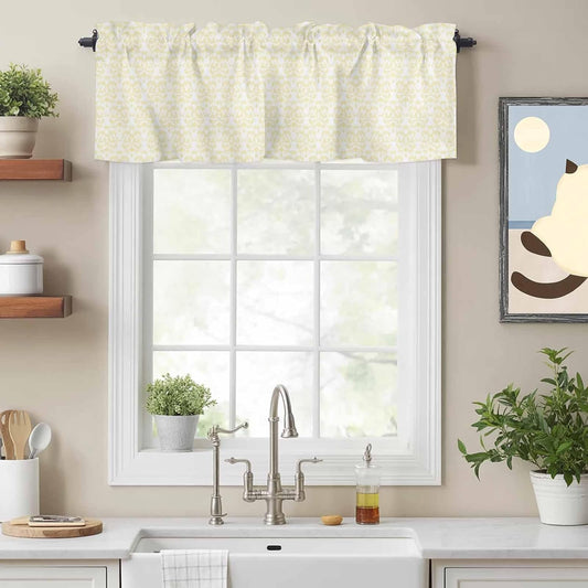 Yellow Baroque Valance Curtains Kitchen Curtain for Windows Valance Abstract Art Floral Pattern Sheer Curtains Privacy Bedroom Curtain Topper for Living Room Home Decor 56x16in