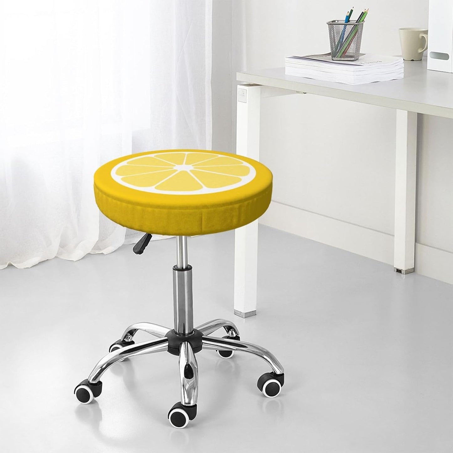 Lemon Round Bar Stool Cover 13 Inch, Soft Breathable Velvet Chair Seat Cushion Slipcover for Cafe Restaurant Hotel Bar