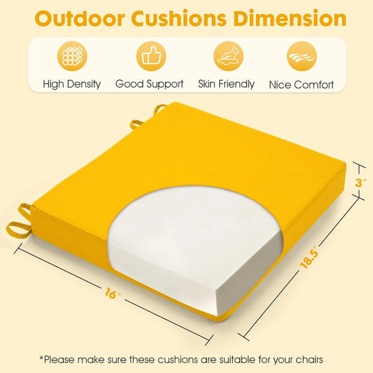 Outdoor Chair Cushions Set of 4 Fade Water Resistant, Patio Furniture Cushions with Non-Slip Ties,Square Cushions for Outdoor Furniture and Lawn Dining Chairs, 18.5 x 16 x 3, Yellow