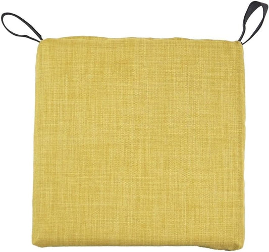 TRP Indoor Outdoor Reversible Square Deep Seat Patio Chair Cushions Set of 4 with Hook/Loop Ties | Box-Edged Zipper-Closed All Weather Lemon Yellow Color | Dining Chair Stain Water Proof 16" X 16"