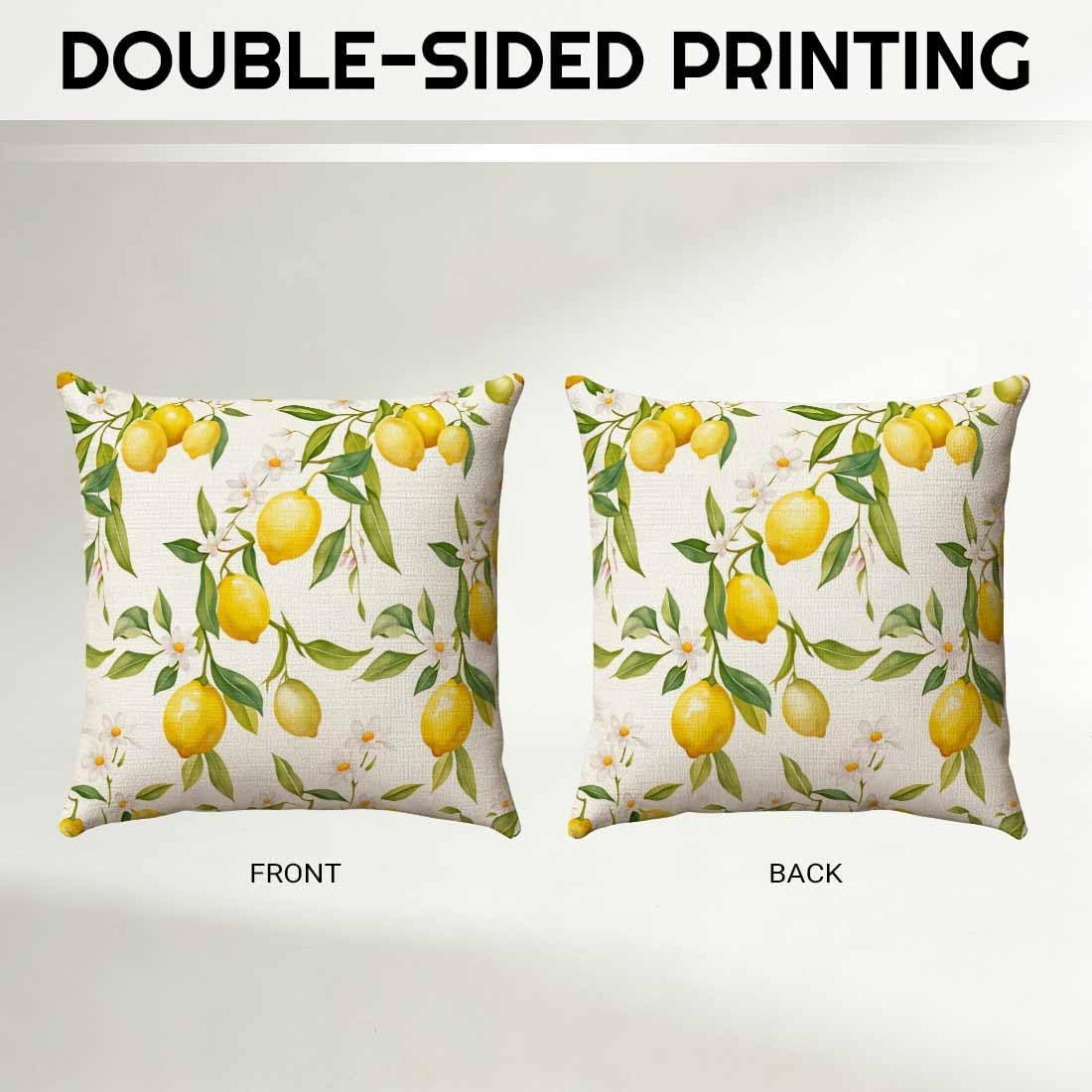 Lemon Cotton Linen Throw Pillow Covers Citrus Fresh Decorative Cushion Cases for Couch, Bed, Sofa & Car 18x18 Inch Yellow