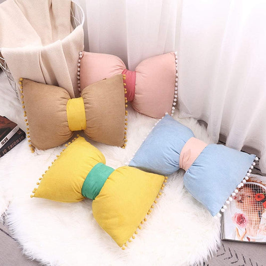 Velvet Throw Pillow Pompoms Decorative Solid Color Cute Bowknit Small Lumbar Cushion with Insert for Girl's Bedroom Sofa Couch (14"x20",Lemon Yellow)