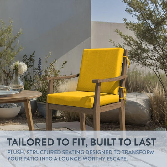 California Umbrella Outdoor Dining Chair, Patio Seat Cushion, 20 x 40 Inch, Premium Outdoor Memory Foam, Fade Resistant, Solstice Olefin Fabric, Fabric Ties, Lemon