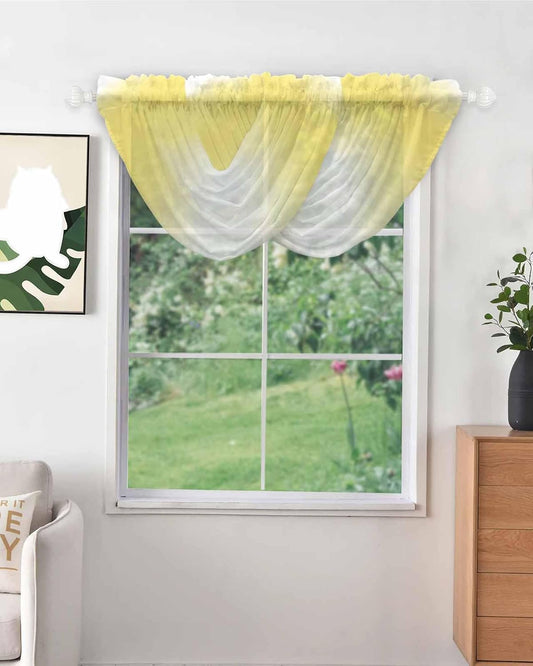 Lemon Yellow Waterfall Valance Curtains Lemon Yellow Ombre Sheer Swag Valances for Window, Gradient Yellow and White Rod Pocket Elegant Valances for Bedroom, 38.5" x 47.21", 3 Panels