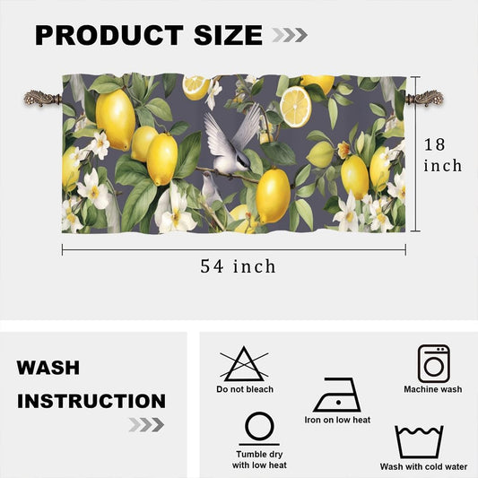 1 Panel Rustic Lemon Bird Window Valances, Yellow Fruit Food Window Treatment Decor Curtains Rod Pocket Valances for Kitchen/Living Room, 54" X 18"
