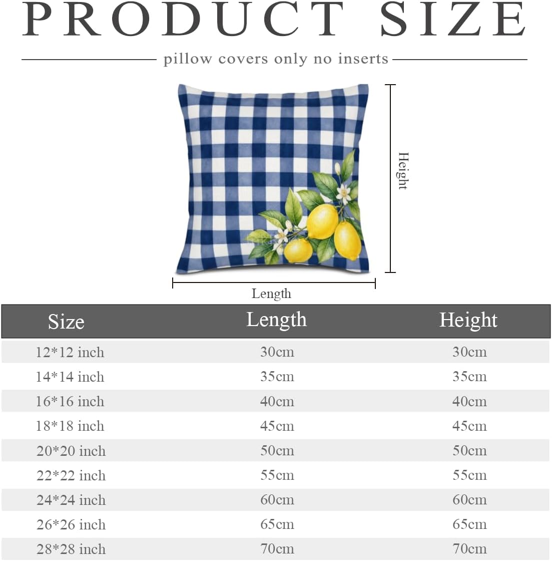 InkRain Lemon Fruit Blue White Gingham Check Grid Pattern Theme Pillow Cover 16x16 Inch Set of 2 Home Decor Summer Spring Kitchen Living House Room Sofa Decorative
