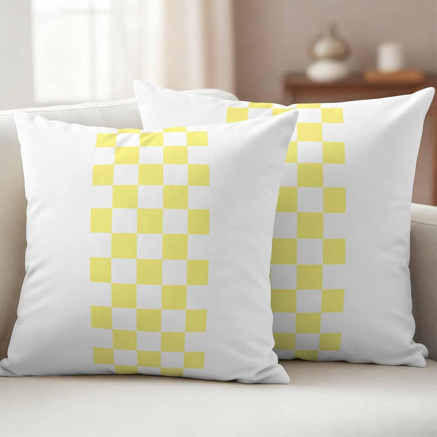 Outdoor Pillows 16x16 Inch Waterproof Outdoor Pillow Covers, Yellow Check Plaid Throw Pillow Covers Garden Cushion Decorative Case for Patio Couch Decoration Set of 2, Buffalo Farmhouse Style Pattern