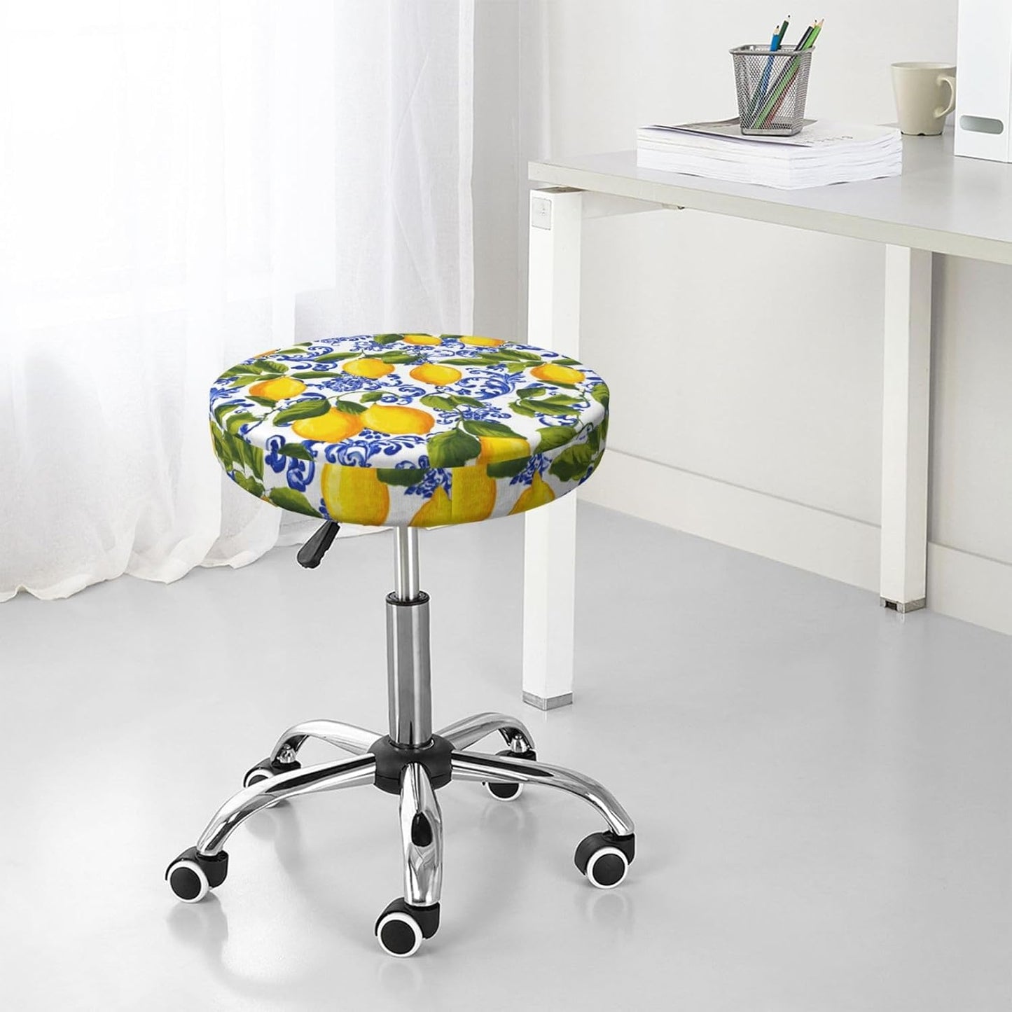 Vibrant Yellow Lemons Round Bar Stool Cover Waterproof Stool Slipcover Anti-Slip Seat Cover Cushion 13 Inch