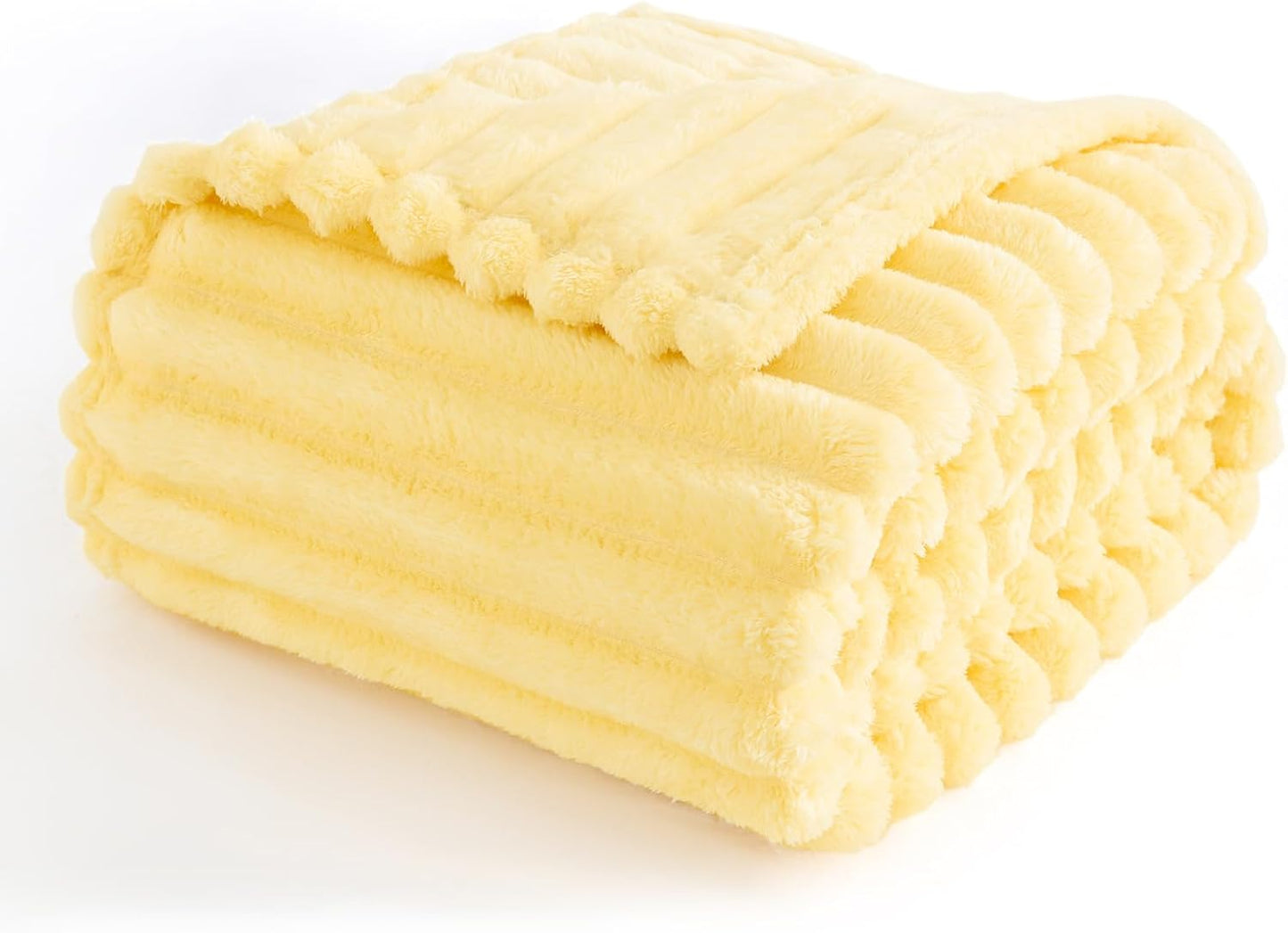 Excervent Solid Striped Flannel Fleece Blanket (50x70 inches, Light Yellow) Cozy Throw Blankets for Couch Sofa and Bed, Super Soft Luxurious Warm Blankets for Household Living Room Bedroom