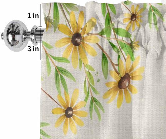 Daisy Curtain Valances for Windows, Vintage Yellow Daisy Floral Linen Texture Rod Pocket Valance Window Treatments Short Curtains for Kitchen Bathroom Living Room 42 x 12 Inches, 1 Panel