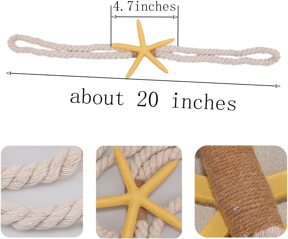 4PCS Starfish Curtain Tiebacks - Hand-Woven Rope Tiebacks for Indoor & Outdoor Decor, Perfect for Coastal Bedroom Curtains & Living Room Window Decor (Yellow)