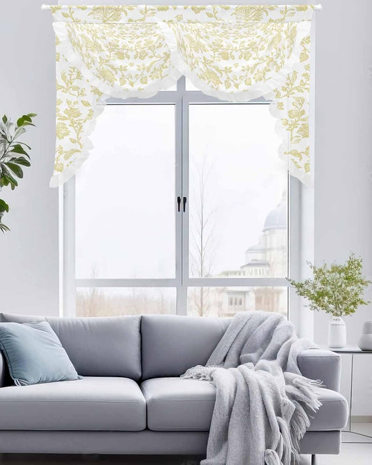 Yellow Flower Swag Waterfall Valances for Living Room Bedroom Kitchen Windows,Vintage Farmhouse Boho Leaf Spring Plant Semi-Sheer Rod Pocket Curtains Light-filtering Drape with Lace,59"Wx41.3"L