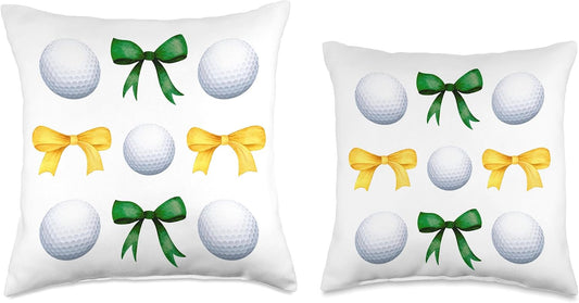 Girl Golfer Green & Yellow Bows Women's Golfing Team Mom Throw Pillow