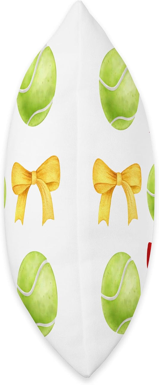 Girls Tennis Player Tennis Team Red & Yellow Gold Bow Balls Throw Pillow