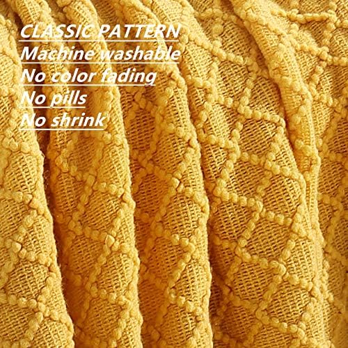 CREVENT Knitted Decorative Throw Blanket for Couch Sofa Chair Bed,Soft Warm Cozy Light Weight for Spring Summer (50''X60'' Mustard Yellow)