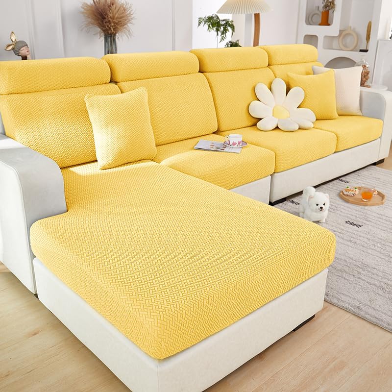 Magic Sofa Couch Covers Soothing Home Sofa Cushion Covers Universal Sofa Covers Washable Stretch Slipcovers for Sectional Sofa (Lemon Yellow,Large Triple Seat Cover)