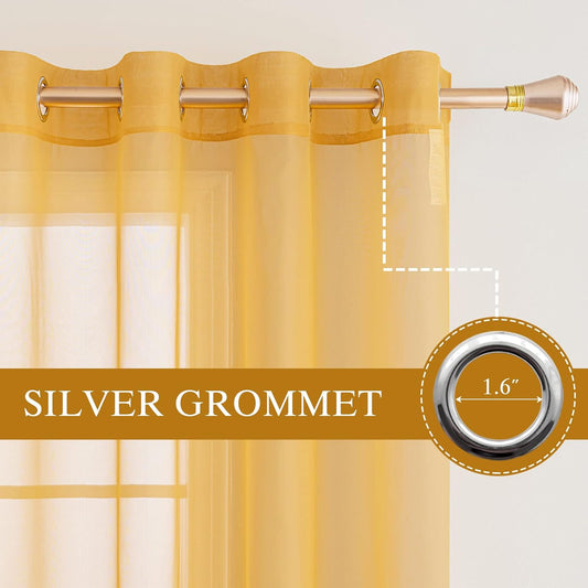 MIULEE 2 Panels Solid Color Sheer Curtains 84 Inch Length Set Fall Elegant Grommet Light Filtering Window Voile Panels/Drapes/Treatment for Bedroom Living Room W42 x L84 Inch, Mustard Yellow