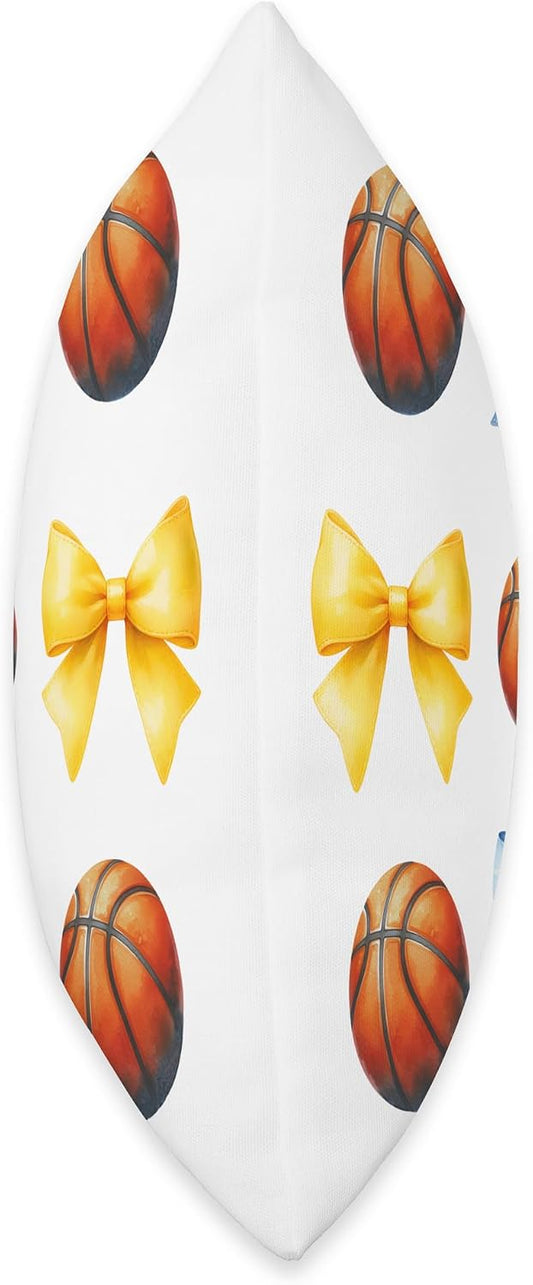 Basketballs & Bows for Girls Basketball Player Blue & Yellow Throw Pillow