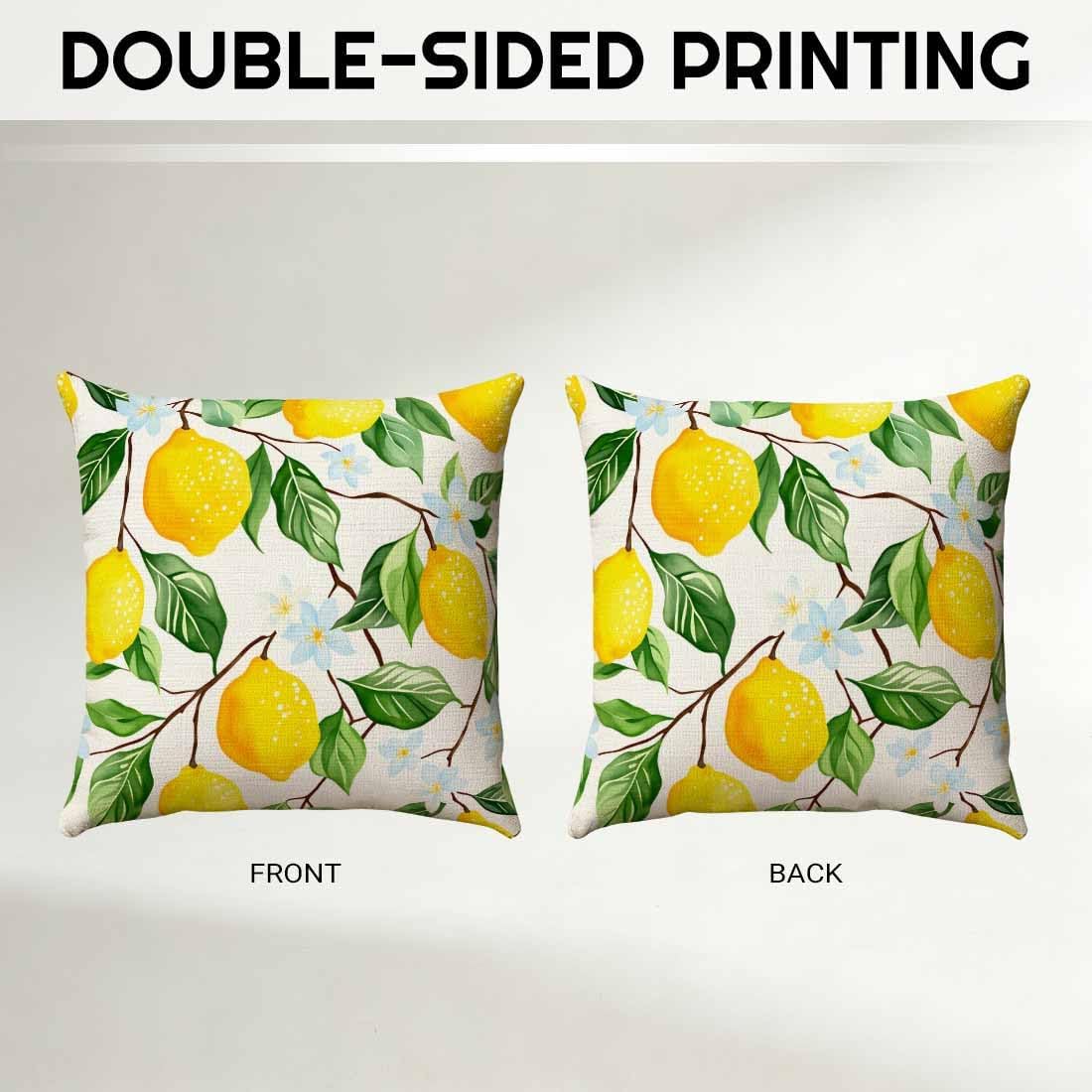 Yellow Lemon and Flower Linen Throw Pillow Covers 16x16 Inches Refreshing Visual Decorative Cushion Lovers of Fresh Designs, Living Room and Bedroom