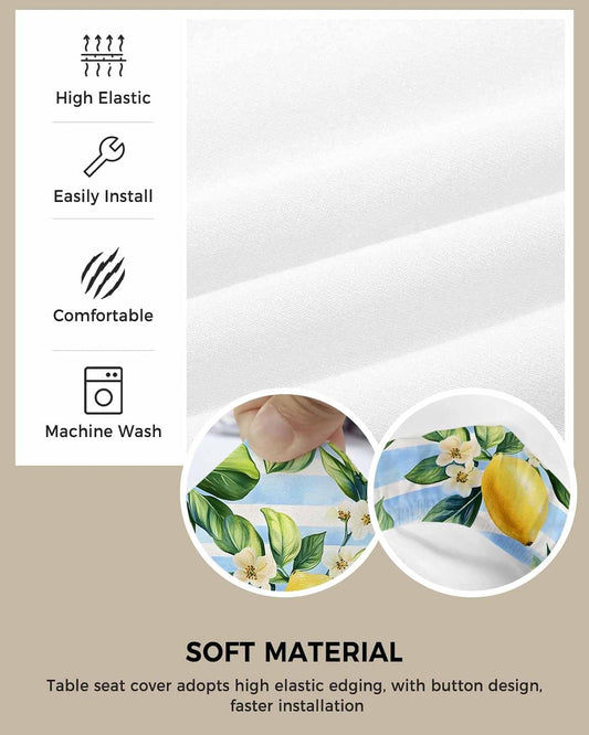 Savannan Dining Room Chair Seat Covers Set of 4 Summer Lemon Yellow Removable Stretch Chair Seat Cushion Slipcovers Protector for Holiday Party Festival Decoration, Green Leaf Blue Stripes