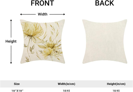 Spring Summer Pillow Covers 18x18 Set of 2 Vintage Yellow Floral Throw Pillow Covers Outdoor Decoration Boho Flower Pillowcase Farmhouse Decorative Square Linen Cushion Cover for Sofa Couch