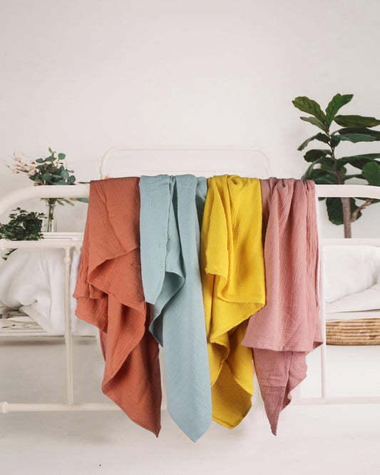 meowcards Muslin Swaddle Blankets for Baby, Unisex Baby Boys Girls Essentials, Large 47 x 47 inches, Boho Receiving Blankets Newborn Registry Must Haves (Mustard Yellow, Simple)