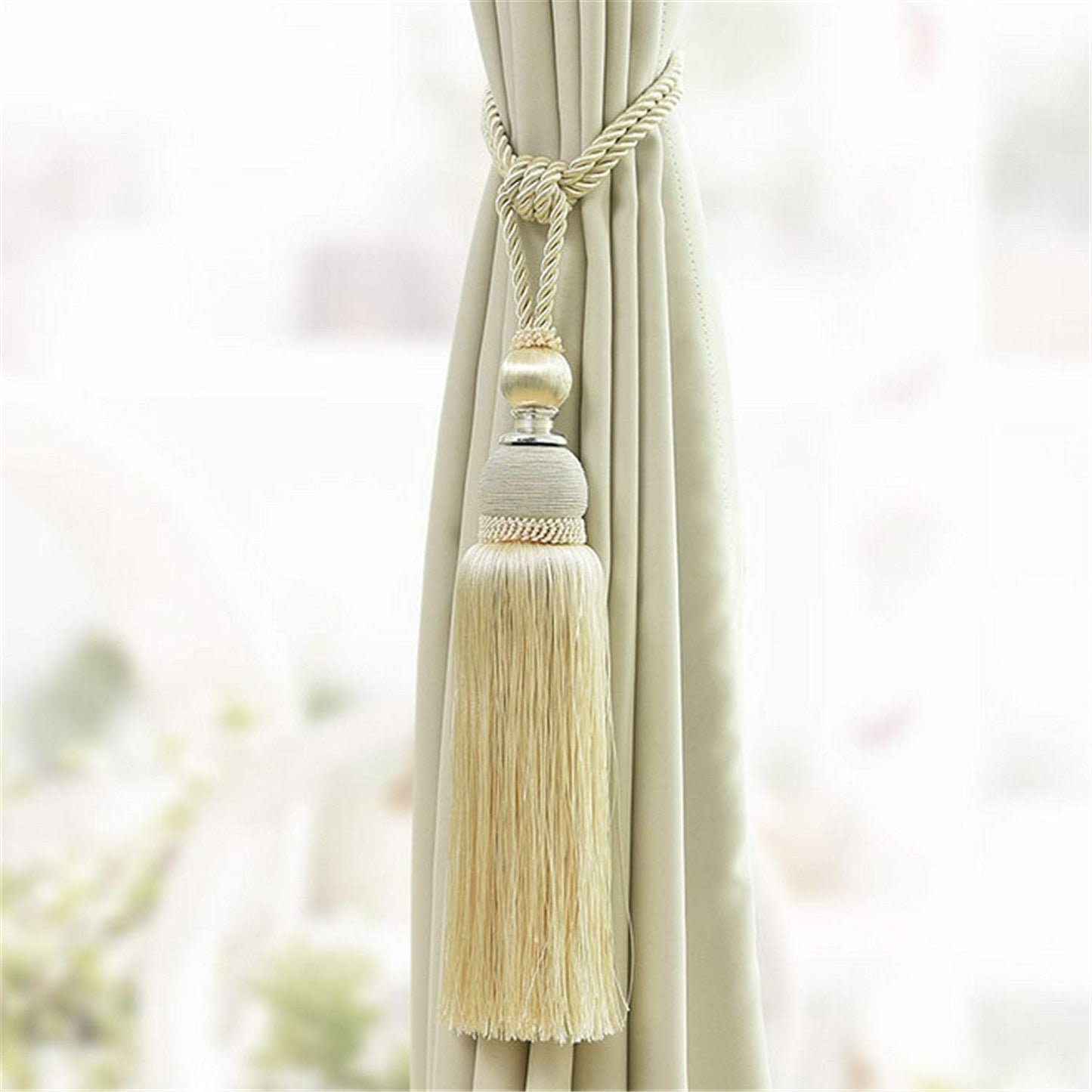 Selling Wonderful Curtain Holdbacks Curtains Tiebacks Home Decorative Braided Buckle Fastener Accessories Window Drapery Ball Tassels Tiebacks, Set of 2 (Light Yellow)