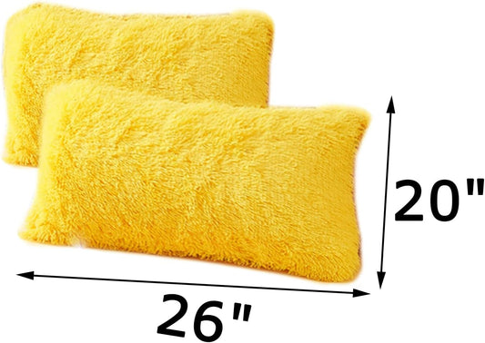 MorroMorn Decorative Pillows Covers, 2 Packs Faux Fur Pillow Cases Standard Size, Luxury Shaggy Throw Pillowcase Cushion Shams with Zipper Home Decor for Couch Sofa Bed (Mustard Yellow, Standard)