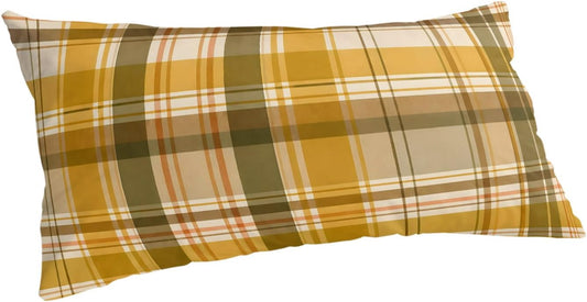 T&H XHome Pastoral Plaid Pillow case 20x40 Inch Fall Check Thanksgiving Yellow Soft Short Plush Pillowcases with Envelope Closure Pillow Cover Bed Pillow Shams for Bed Sofa Car 1PC