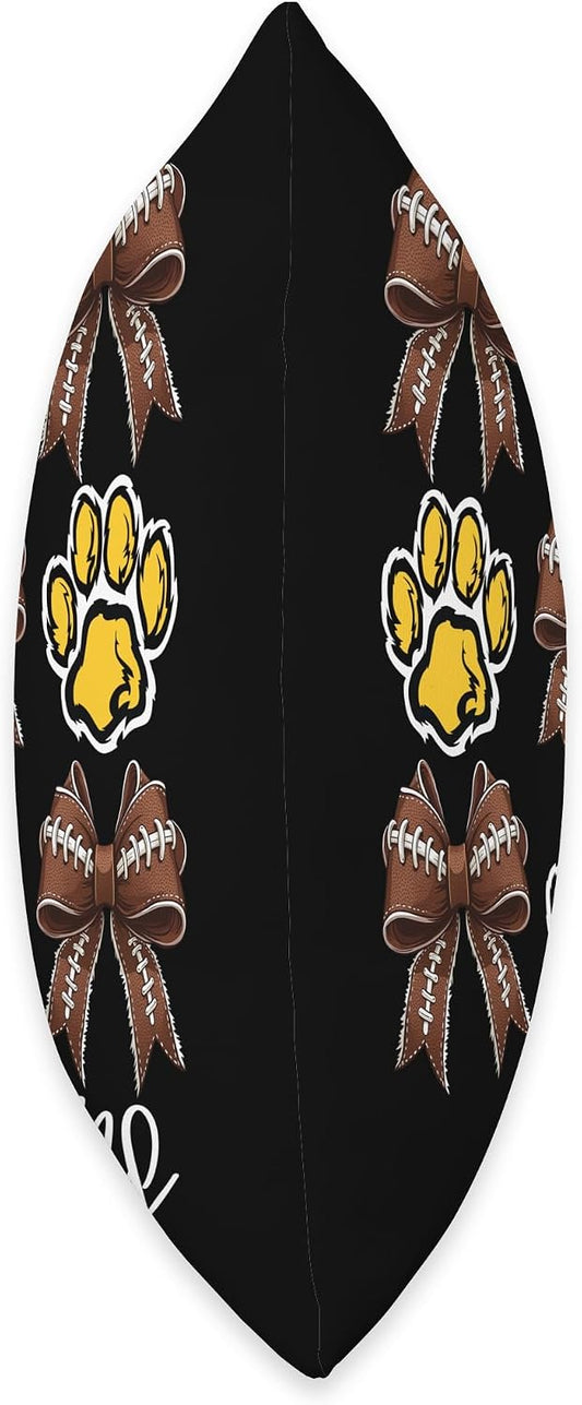 Lions Paw Print Game Day Football Coquette Bow Yellow Lion Throw Pillow