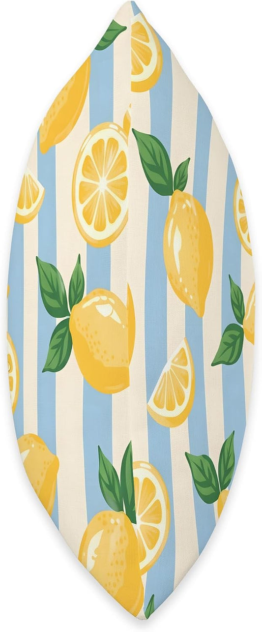 Retro Blue Stripes Lemon Tropical Summer Citrus Decorations Throw Pillow