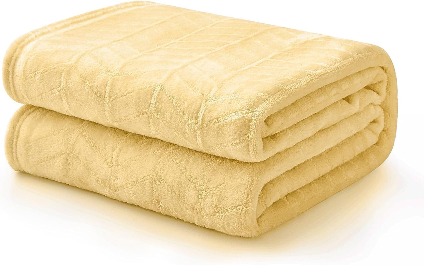 Excervent Premium Flannel Throw Blanket 50x70 Inches Light Yellow, 280GSM 3D Textured Decorative Diamond Rhombus Pattern, Lightweight Microfiber Soft Breathable Suitable for All Seasons