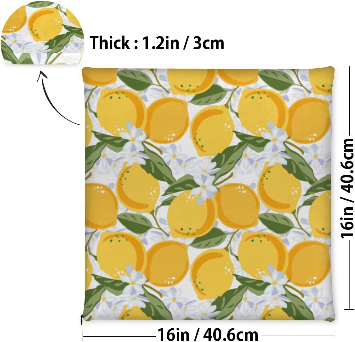 KOBLEN Food Lemon Theme Kitchen Chair Cushion Seat Cushion with Foam Padding Comfortable Pad for Dining Office Room Chairs, 16"x16", 1 Pack
