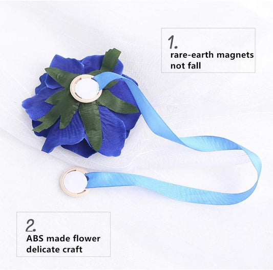 2Pcs Curtain Buckle Tiebacks Rope with Magnets Stick Anywhere Holdbacks for Window Curtain Rope Length 40cm Rose Flower-Yellow