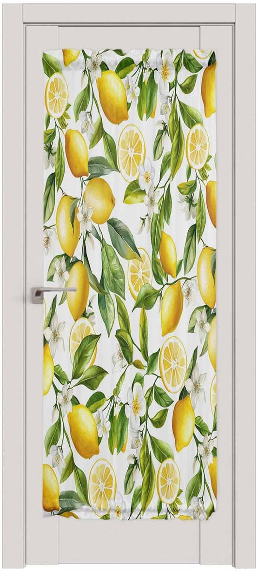 Summer Lemons Rod Pocket French Door Curtain,Kitchen Door Panels Farm Yellow Fruits Flowers Spring Light Filtering Room Divider Curtain Panel for Windows White Yellow (Tie-Back Included, 1 Panel)