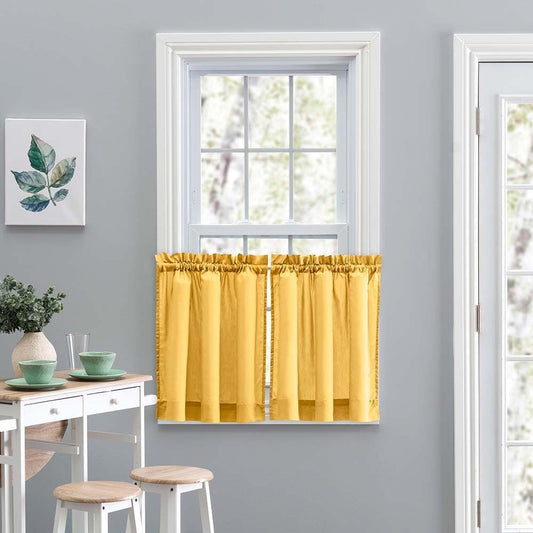 Ellis Curtain Stacey Sheer Tailored Tier Pair Curtains, 56" x 36", Yellow