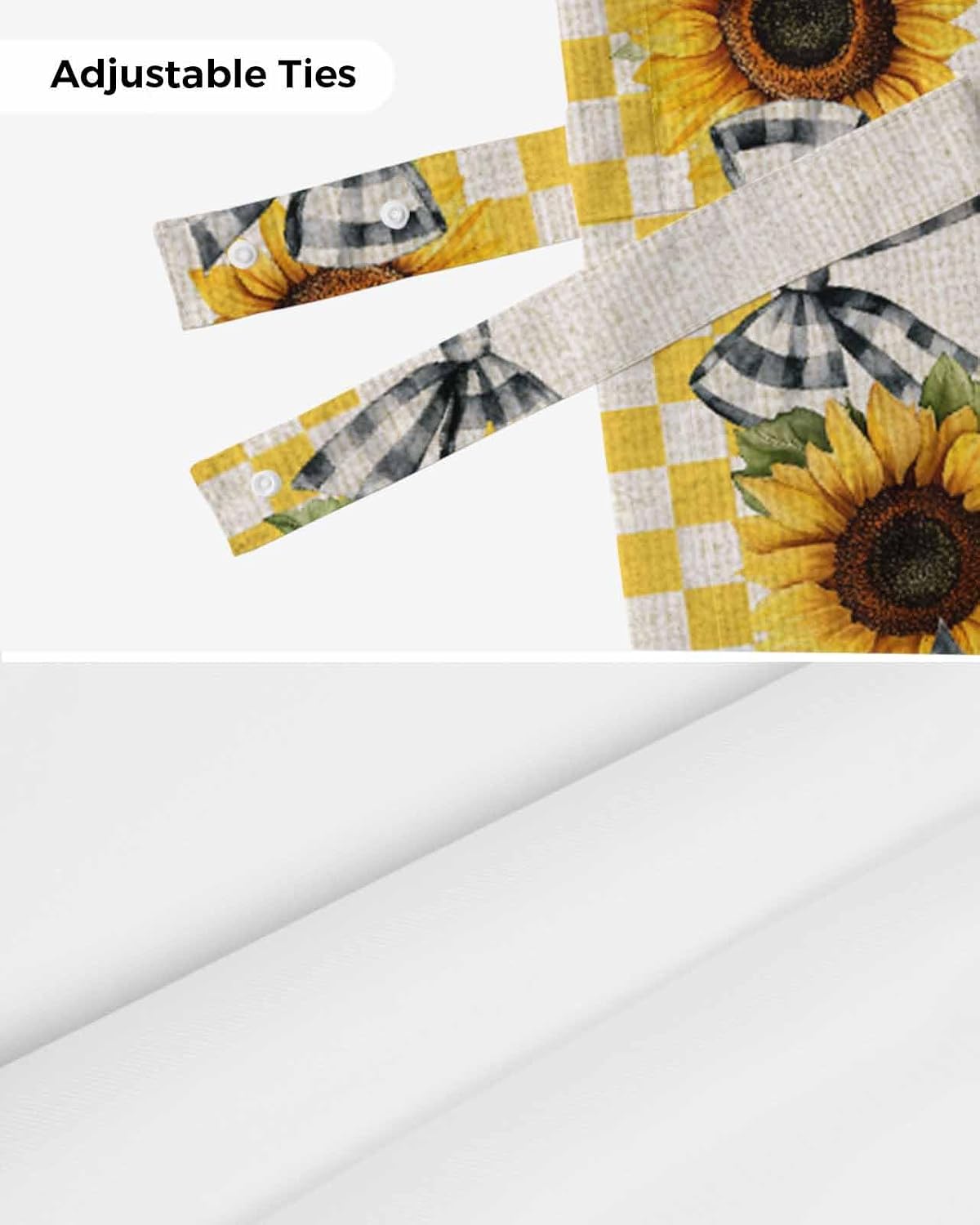 Sunflower Tie Up Valances for Windows, Welcome Bow Yellow Buffalo Plaid Rustic Linen Rod Pocket Tie-up Valance Curtains, Adjustable Short Window Treatment for Kitchen Living Room Bathroom 54”x18”